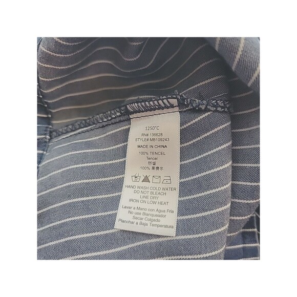 Chambray Striped Blouse Raglan Hem Ruffle Sleeve Small‎ - Picture 7 of 7